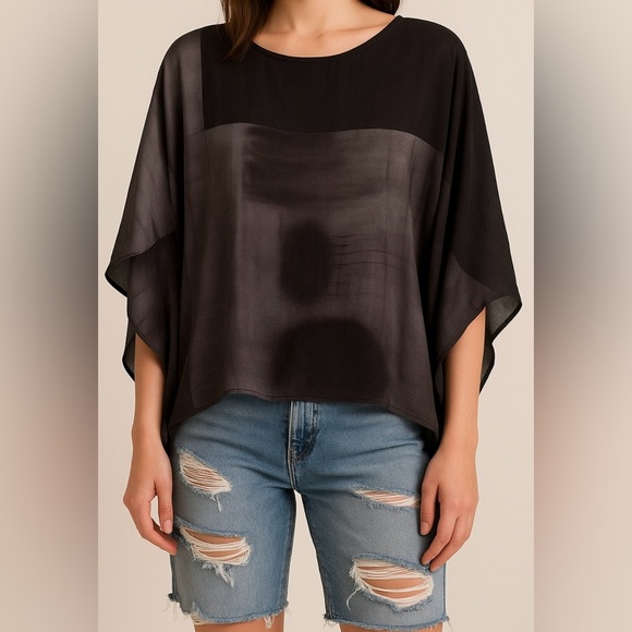 Lola & Sophie Tops - Lola & Sophie Sheer Overlay Black Boxy‎ Top Lagencore Artsy Minimalist NWT Small